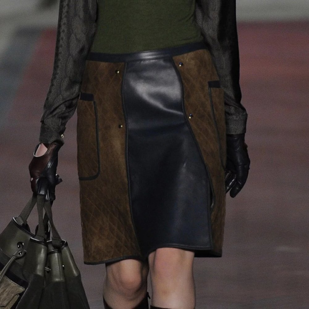 RUNWAY FW2012 Sz 4 Tommy Hilfiger Quilted Leather Skirt Two-Tone Leather Autumn - Picture 15 of 16
